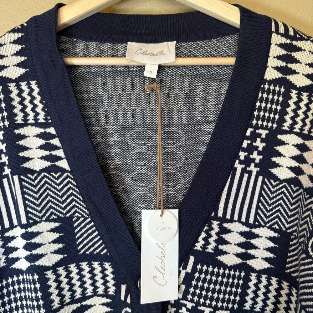 Cleobella Navy White Patchwork Knit Oversized Cardigan Sweater NWT Small - Picture 6 of 9